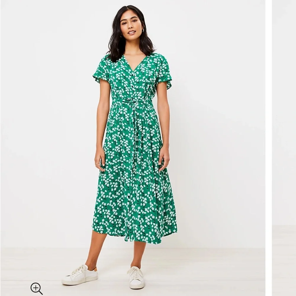 LOFT Floral Flutter Sleeve Midi Shirtdress, button front size 12.